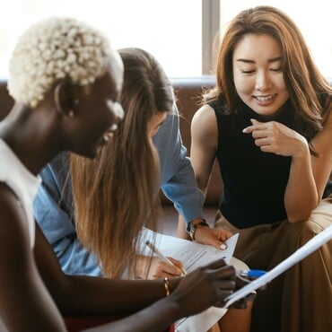 Meeting planners talking in a group